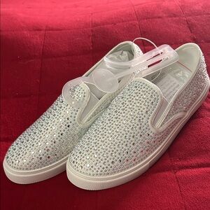Sparkling White Rhinestone Slip-On Sneakers